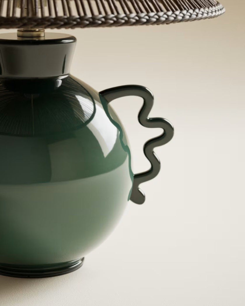 Rashia Rattan Green Table Lamp