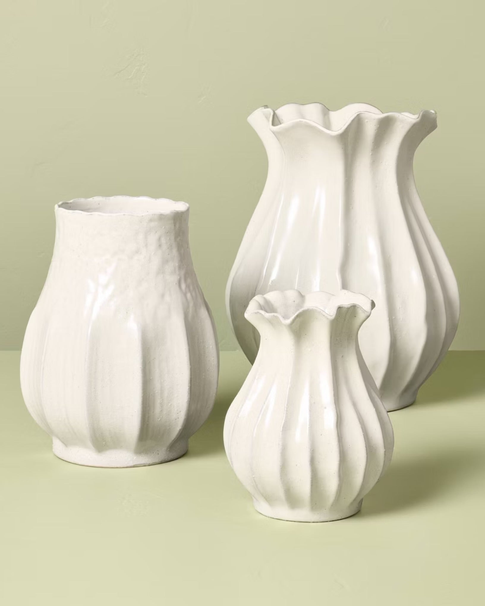 Pleated Ceramic Vase Sour Cream