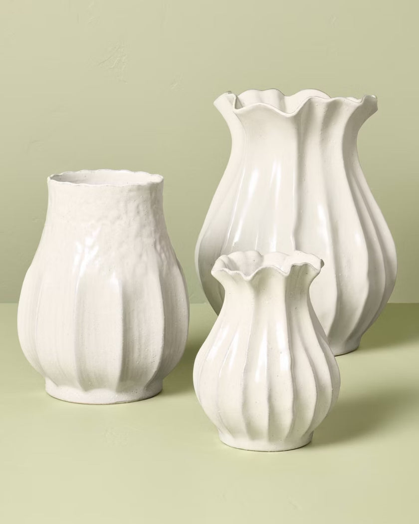Pleated Ceramic Vase Sour Cream