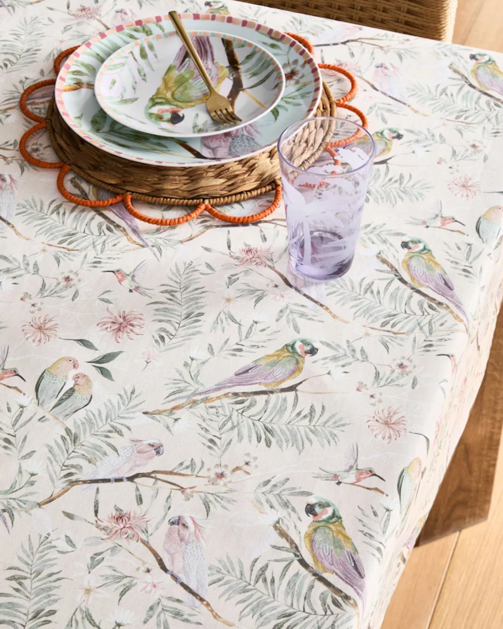 Pink Love Wildlife Spring Floral Water Resistant Tablecloth (6-8pax | Round 160cm)