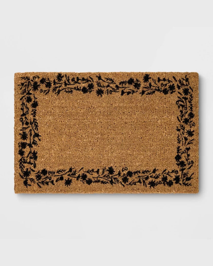 Large Floral Border Estate Doormat Beige (59cm x 90cm)