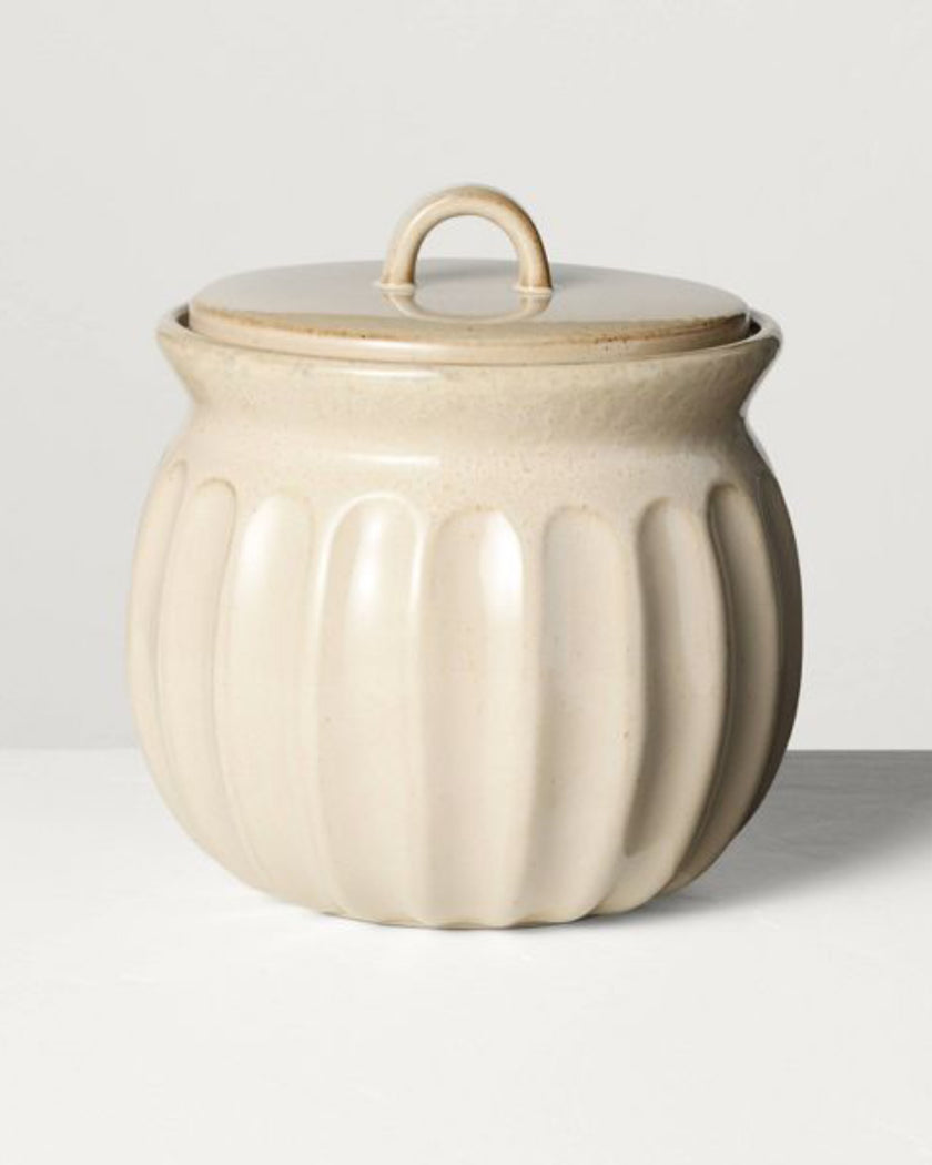Fluted Stoneware Countertop Canister Tan