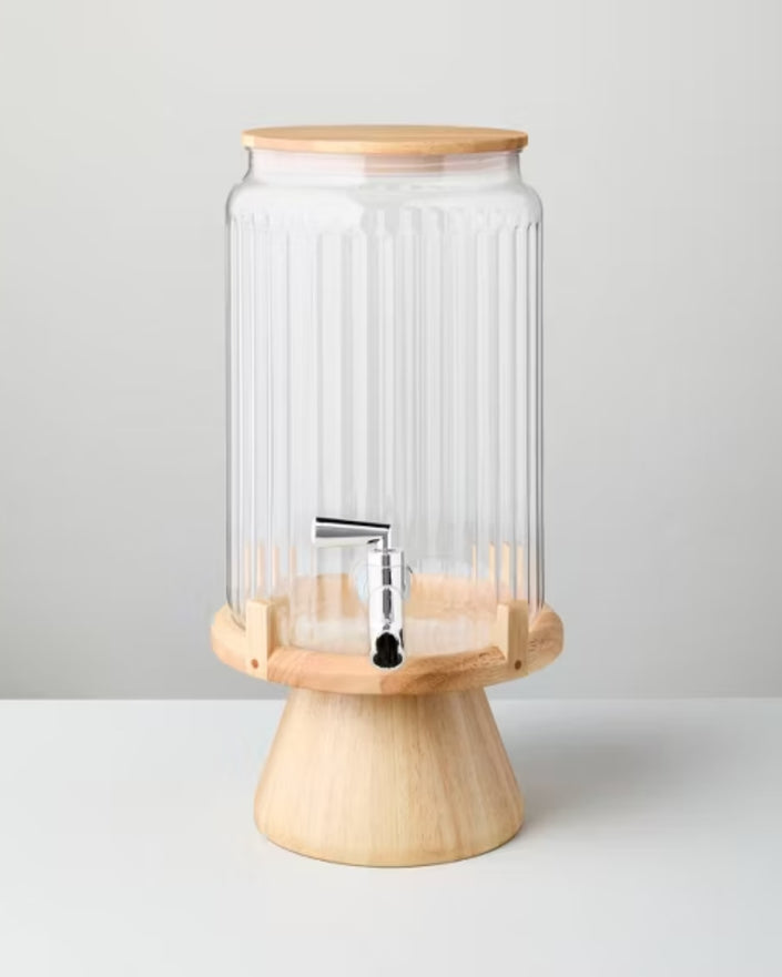 7.7L Fluted Acrylic Drink Dispenser with Wood Stand (Stand Only)