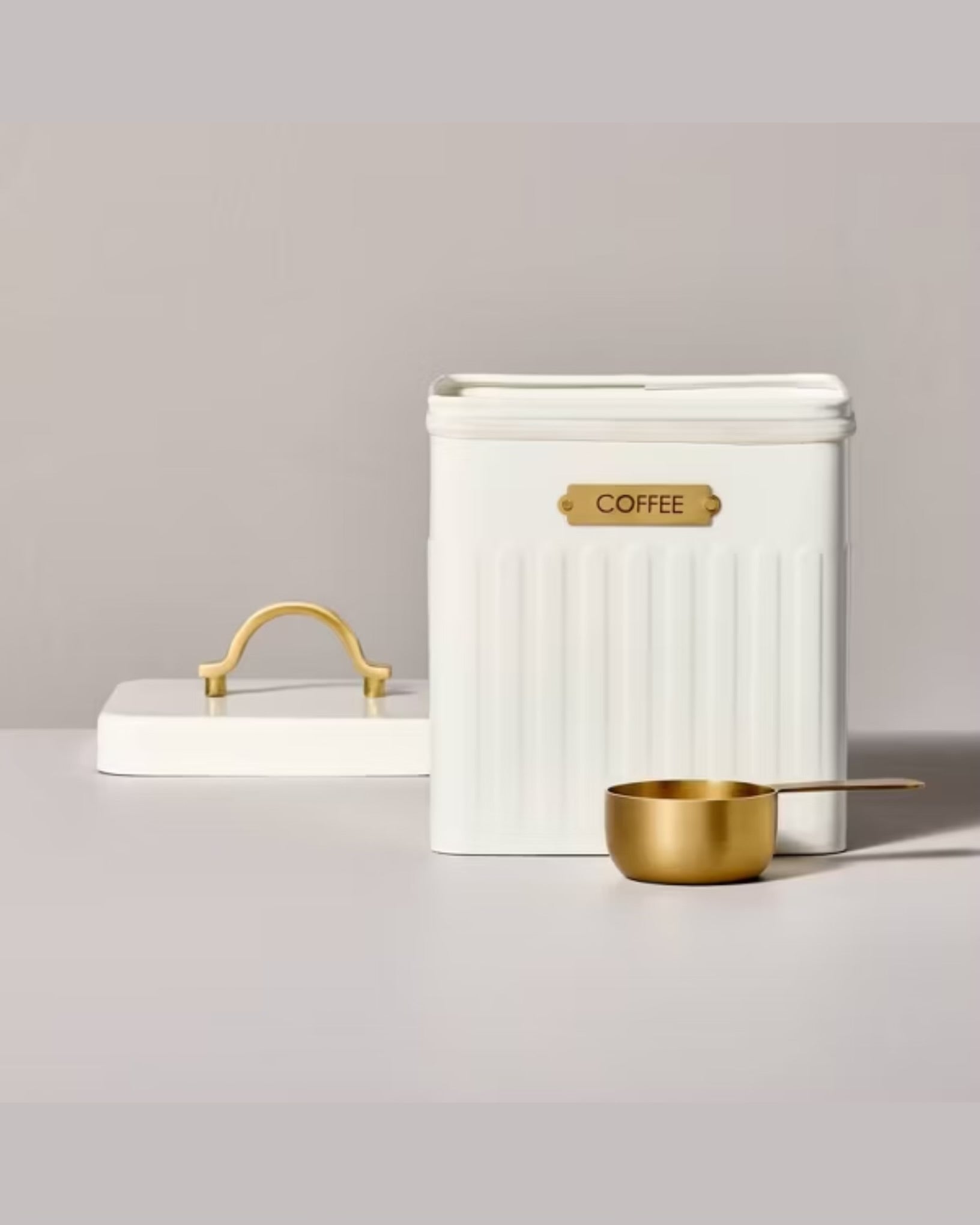 Metal Coffee Tin with Scooper Cream/Brass