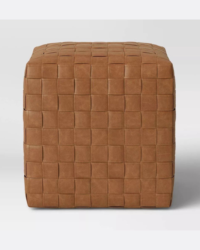 Wellford Faux Leather Woven Cube Brown