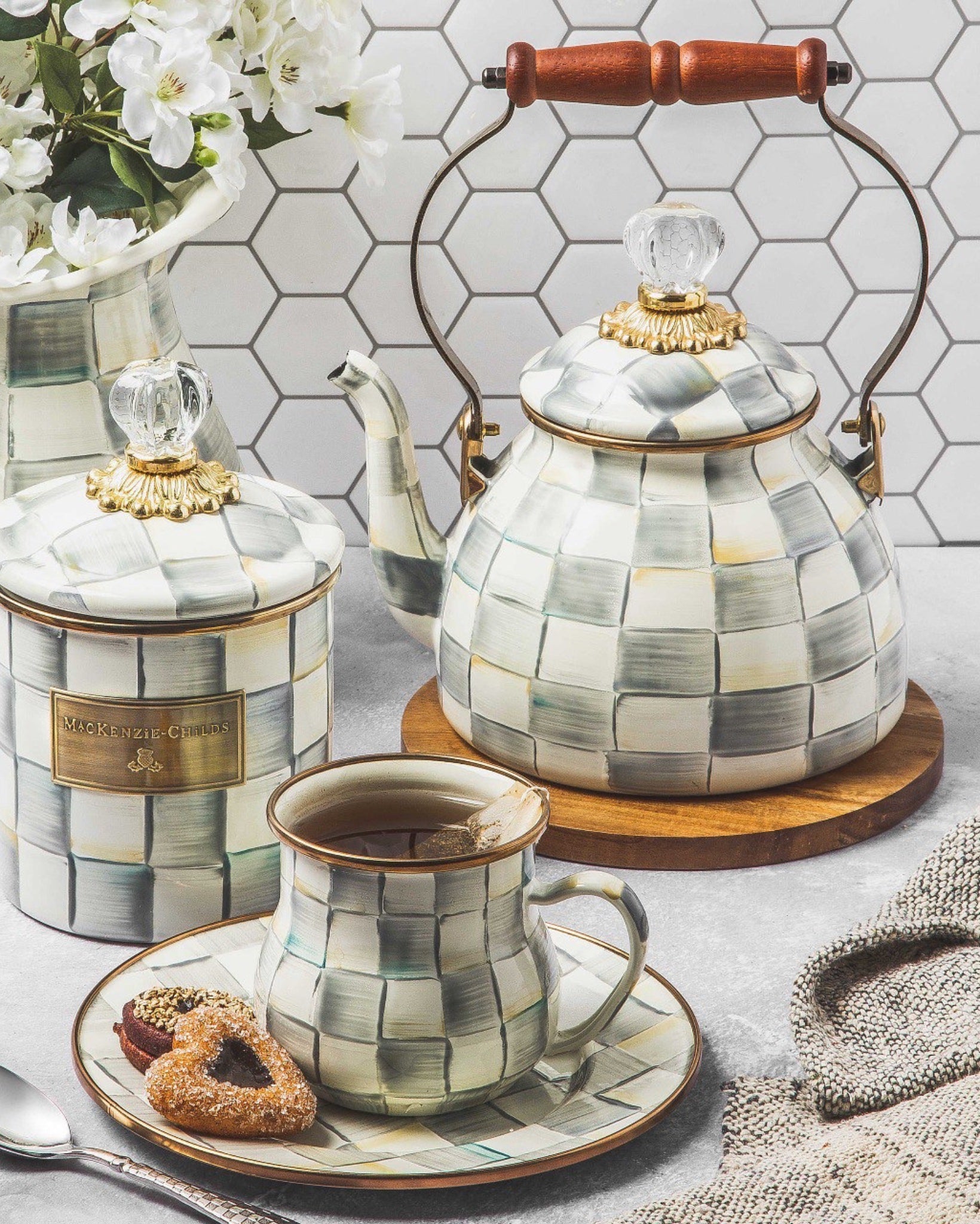 Sterling Check Enamel Tea Kettle