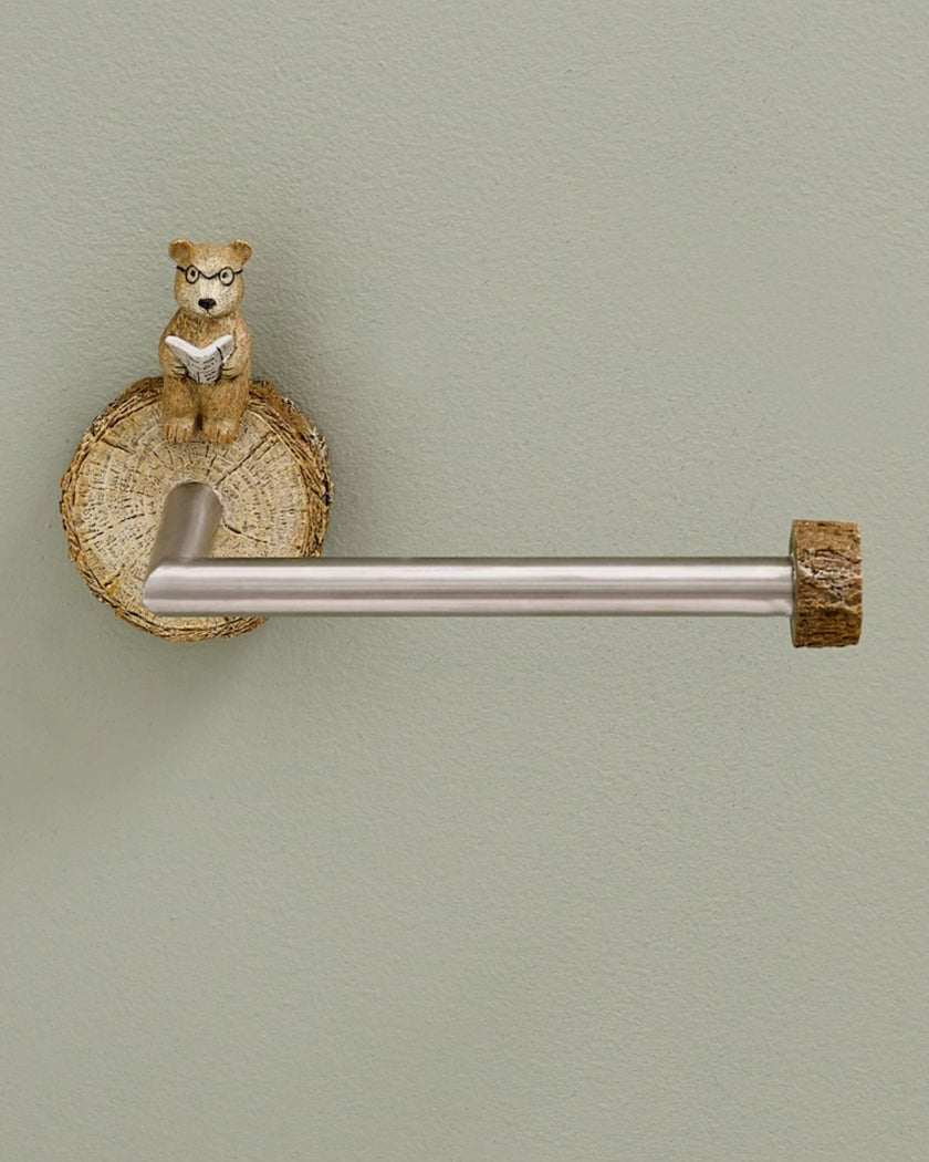 Bear and Bunny Natural Woodland Wall Mount Toilet Roll Holder