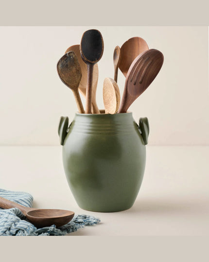 Vintage-Inspired Sage Green Utensil Crock