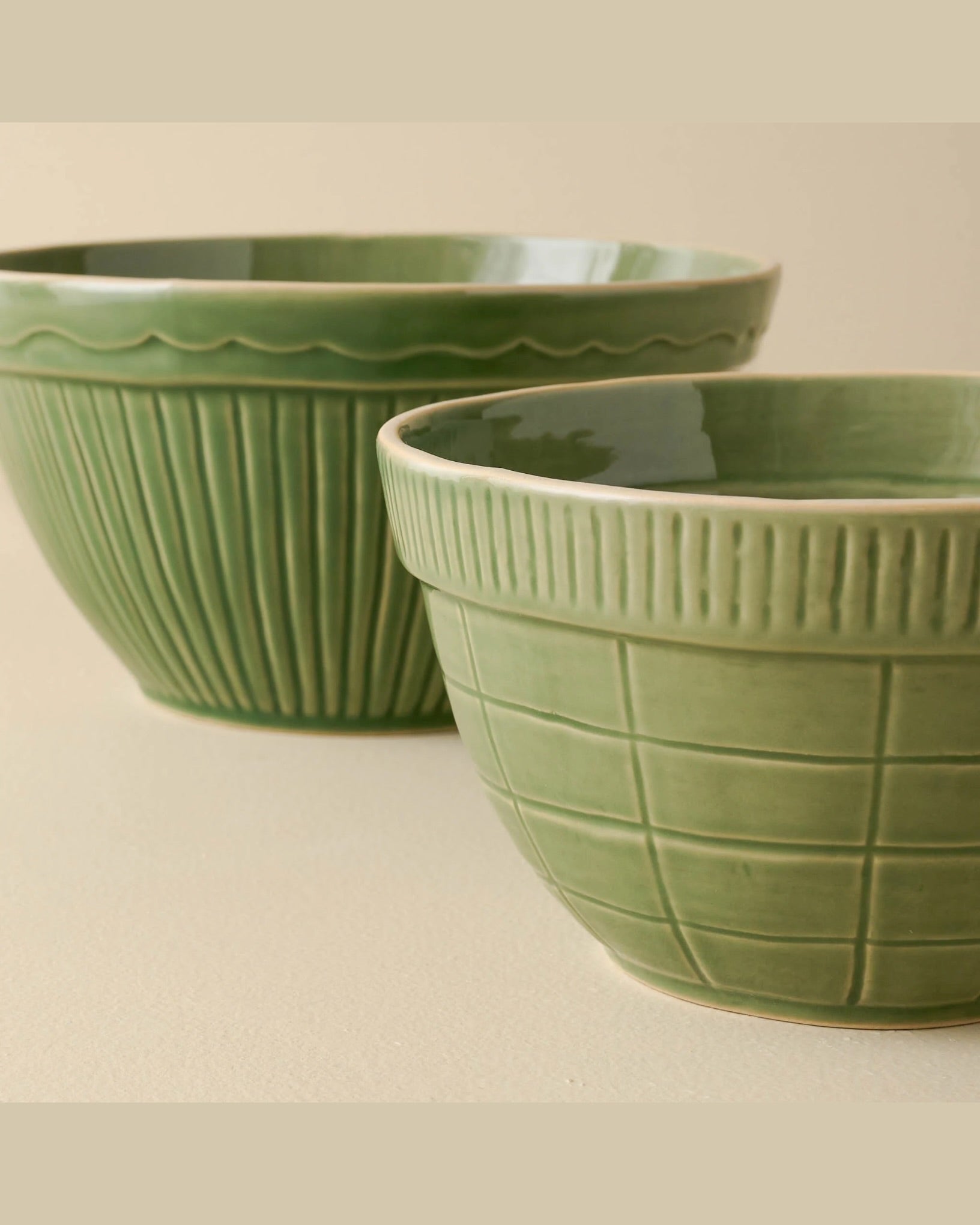 Vintage-Inspired Green Mixing Bowl Set of Two