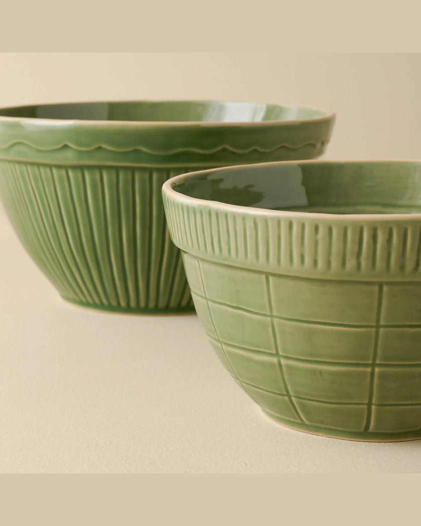 Vintage-Inspired Green Mixing Bowl Set of Two
