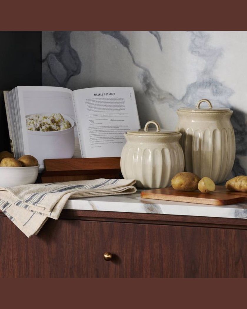 Fluted Stoneware Countertop Canister Tan