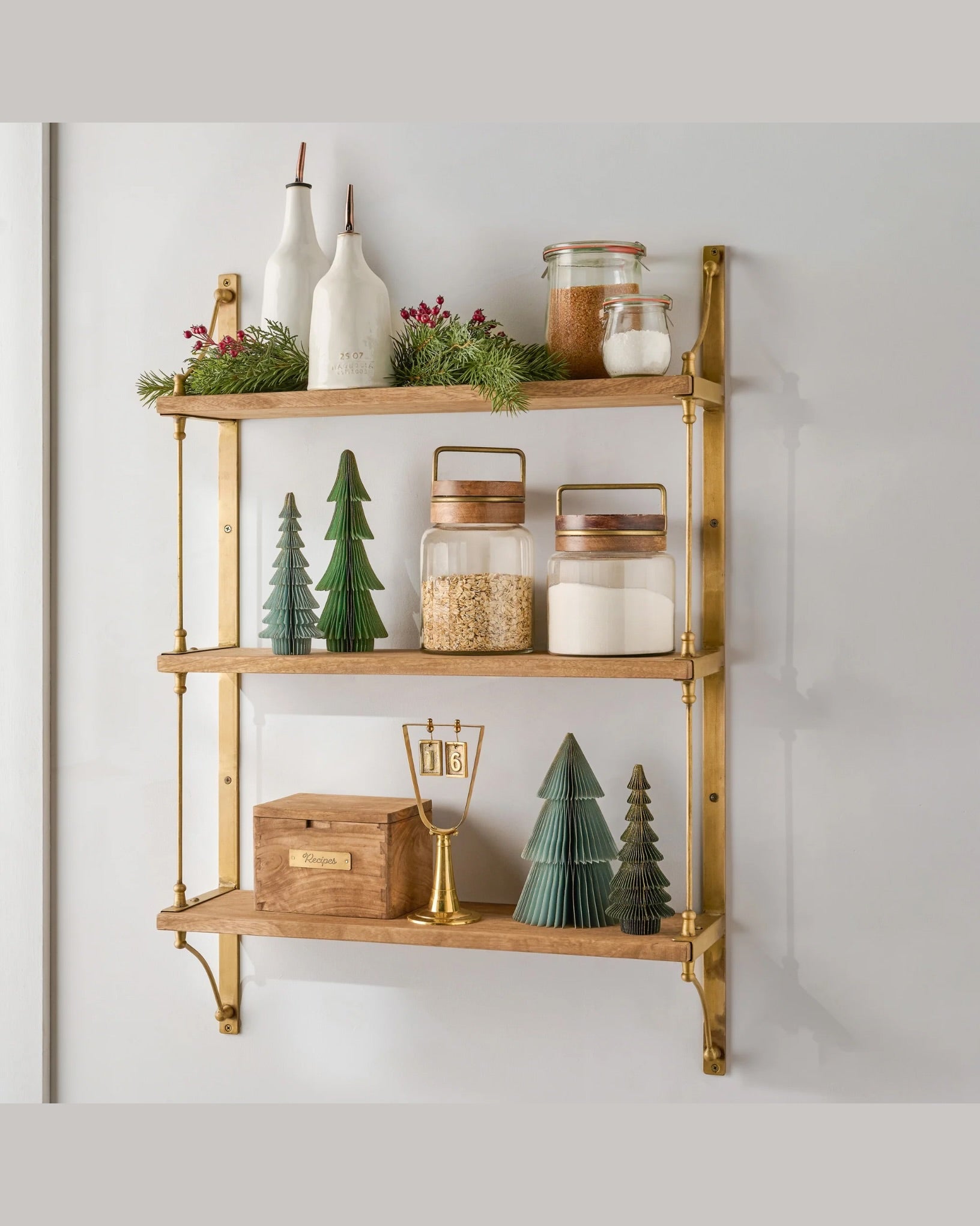 Triple Parker Brass and Wood Shelf