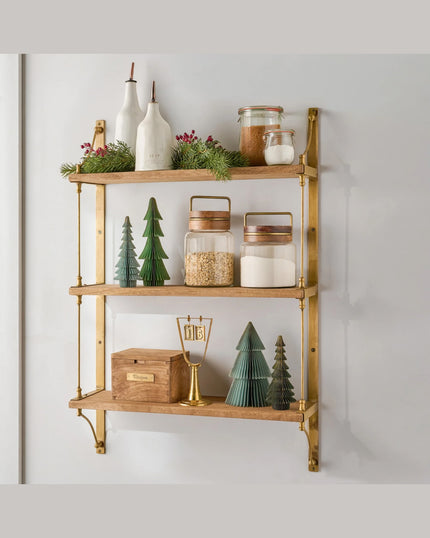 Triple Parker Brass and Wood Shelf