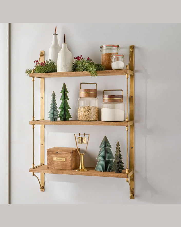 Triple Parker Brass and Wood Shelf