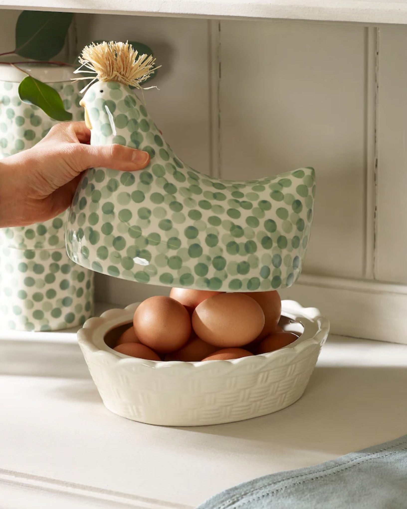 Sage Green Ceramic Chicken Egg House
