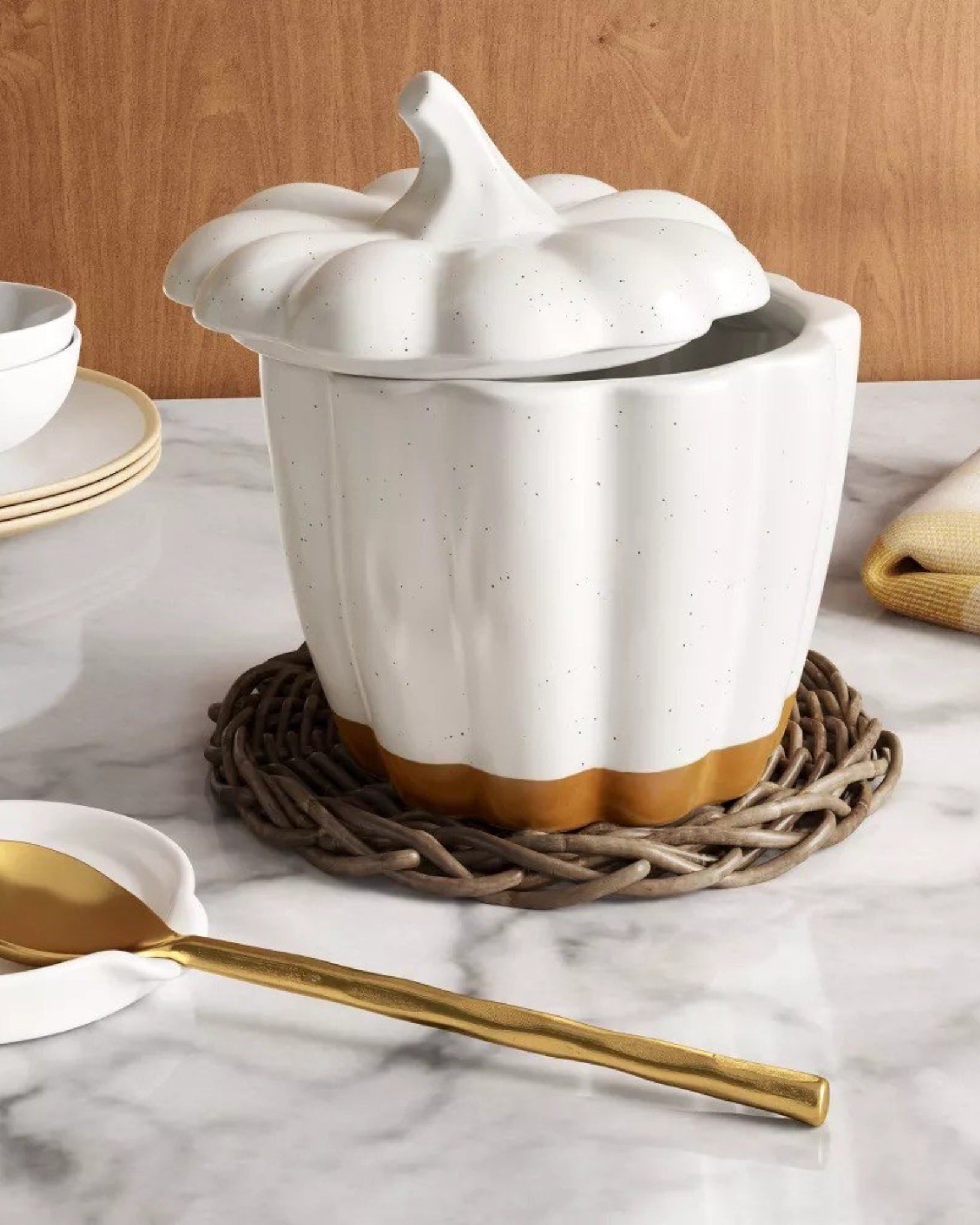 2726ml Pumpkin Stoneware Serving Bowl with Lid cream