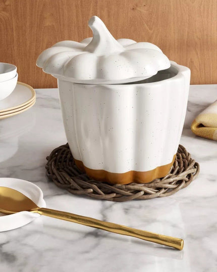 2726ml Pumpkin Stoneware Serving Bowl with Lid cream