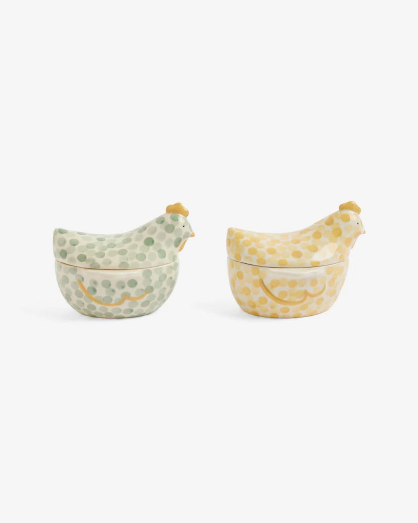 Set of 2 Sage Green Chicken Nibble Bowls with Lid