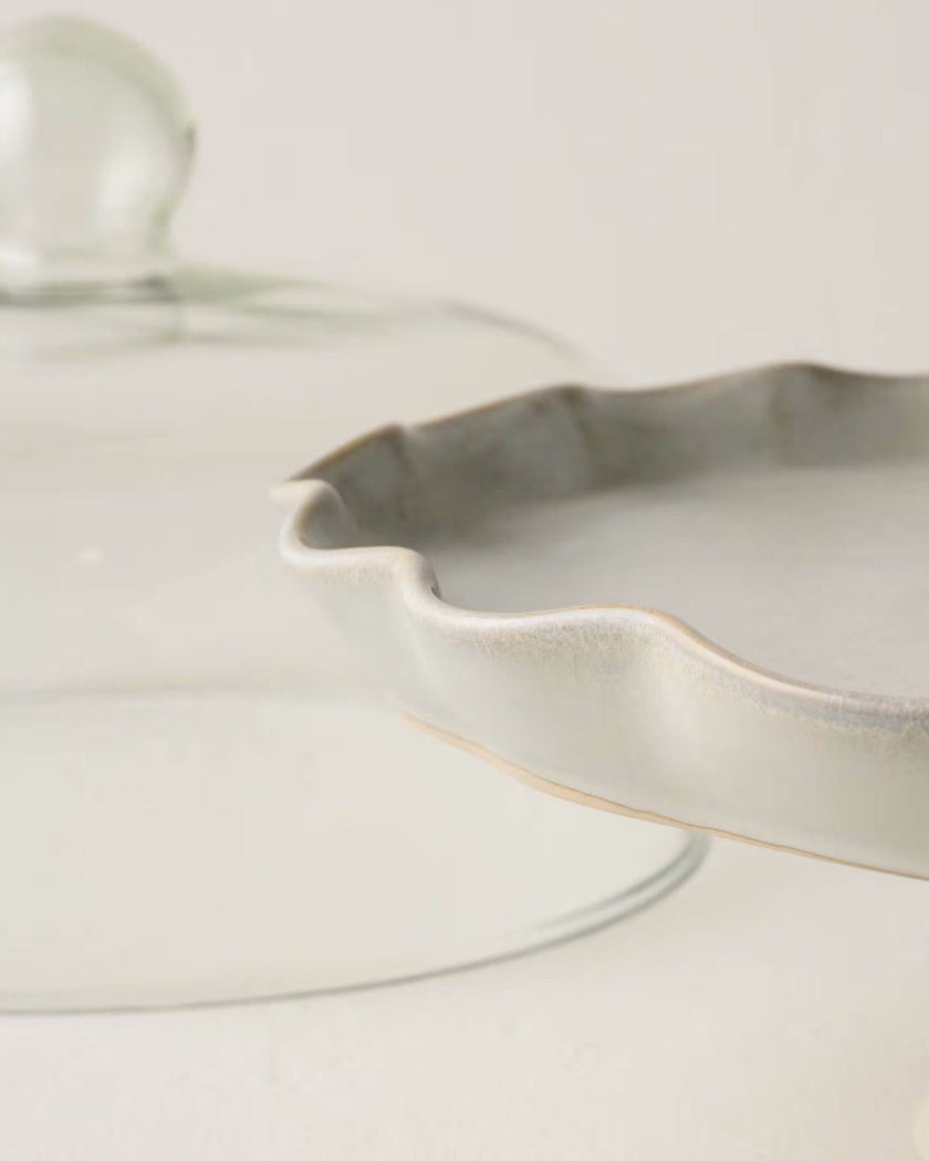 French Grey Ruffle Cake Stand with Dome
