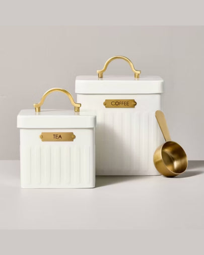 Metal Coffee Tea Tin with Scooper Cream/Brass