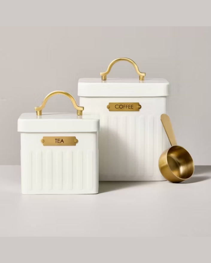 Metal Coffee Tea Tin with Scooper Cream/Brass