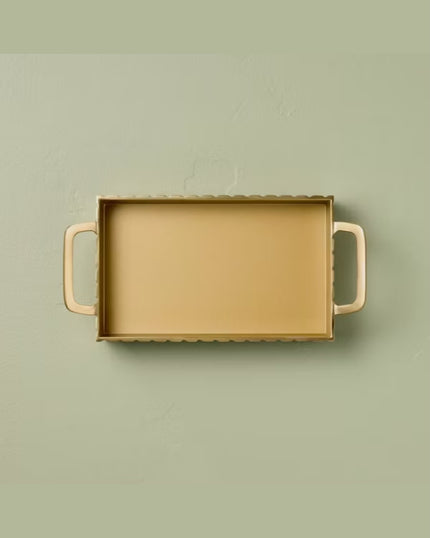 Modern Fluted Metal Decor Tray Brass Finish