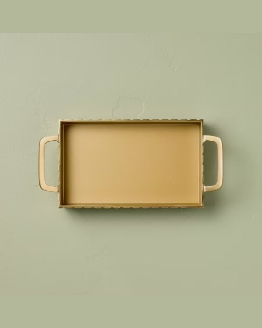 Modern Fluted Metal Decor Tray Brass Finish