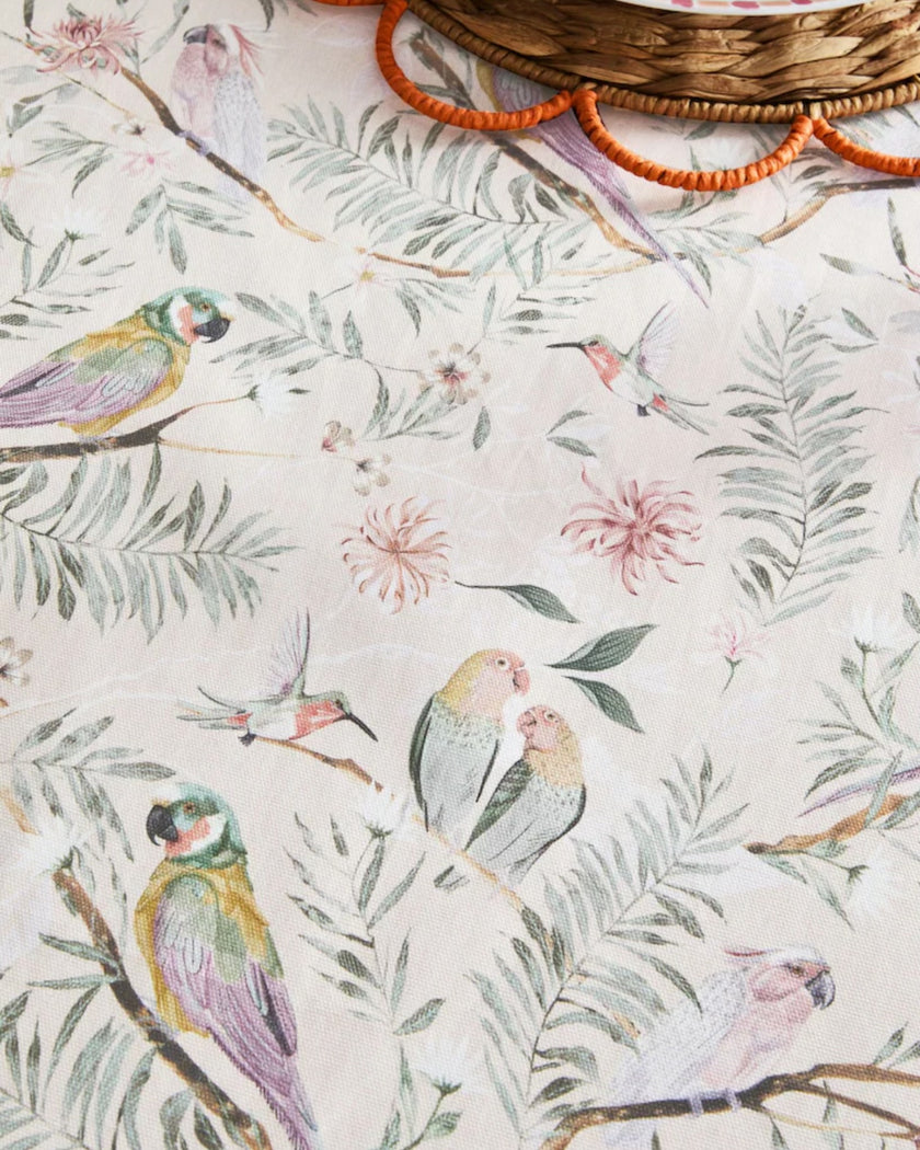 Pink Love Wildlife Spring Floral Water Resistant Tablecloth (6-8pax | Round 160cm)