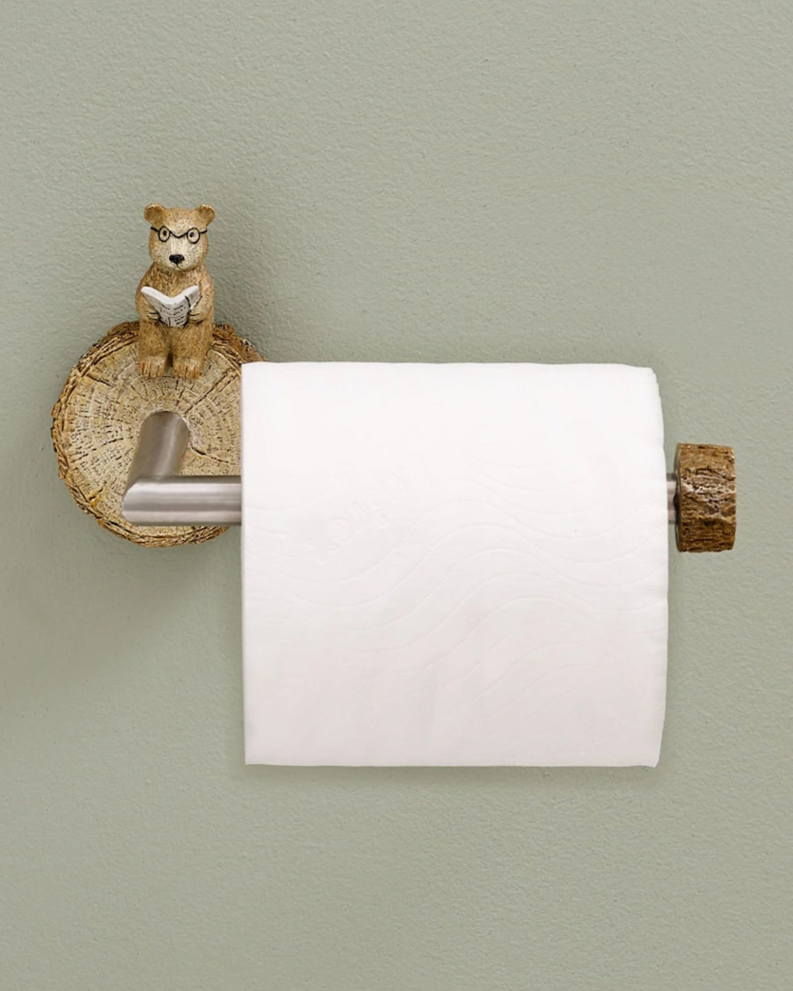 Bear and Bunny Natural Woodland Wall Mount Toilet Roll Holder