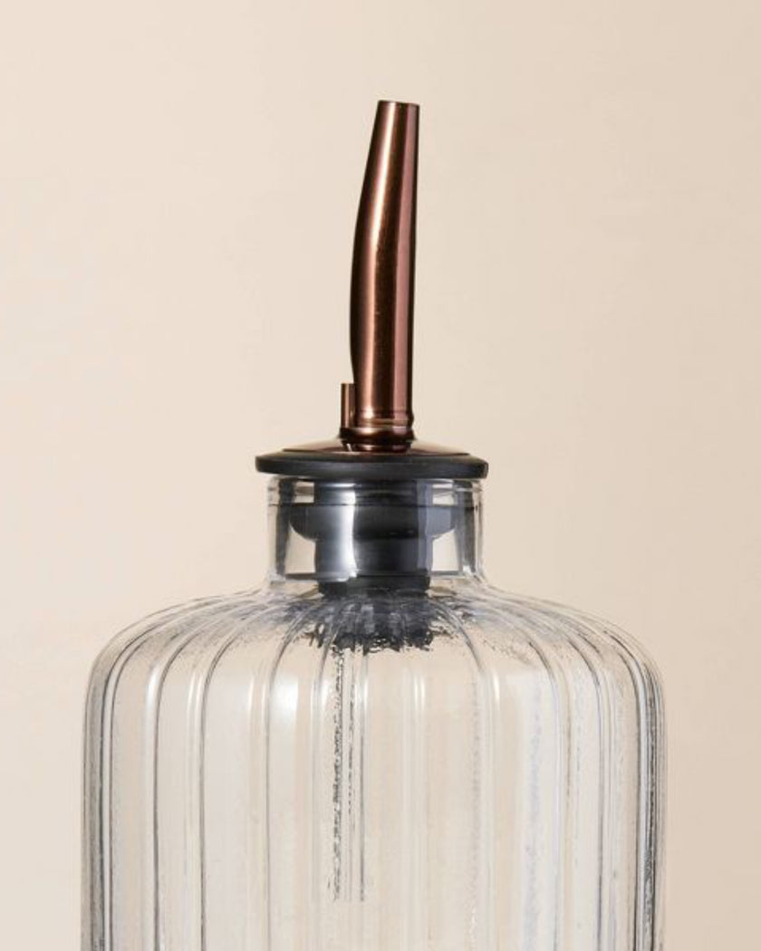 Oil & Vinegar Ribbed Glass Bottle Set with Wood Base