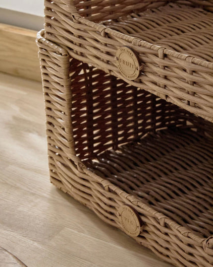 Set of 2 Natural Plastic Wicker Kitchen Storage Baskets