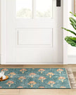 Blue Blossom Florals Printed Rug with Tassels