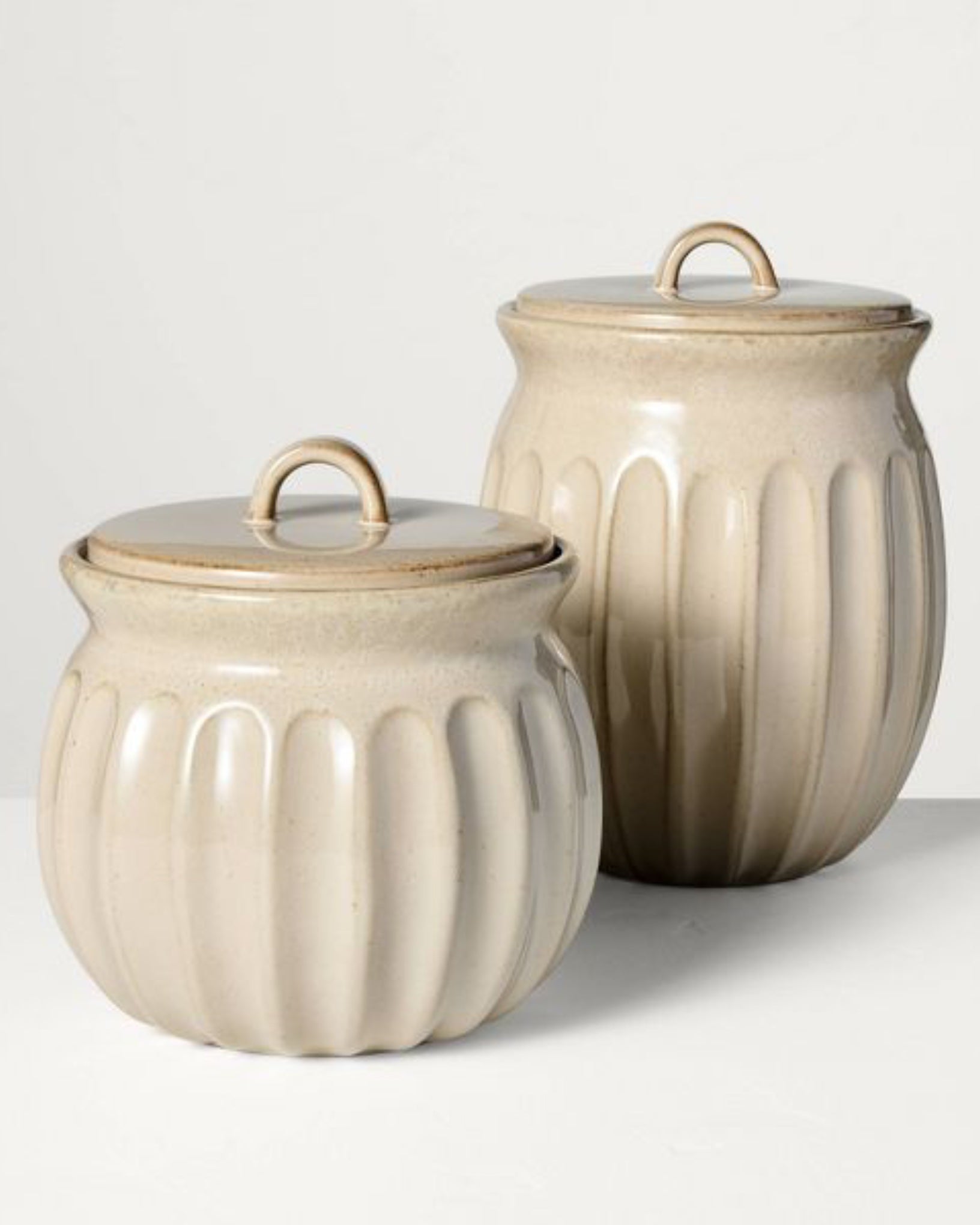 Fluted Stoneware Countertop Canister Tan