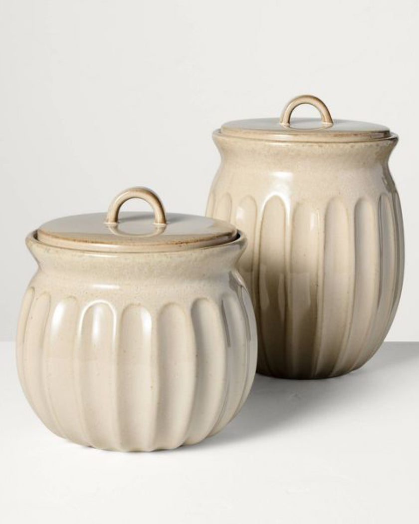 Fluted Stoneware Countertop Canister Tan