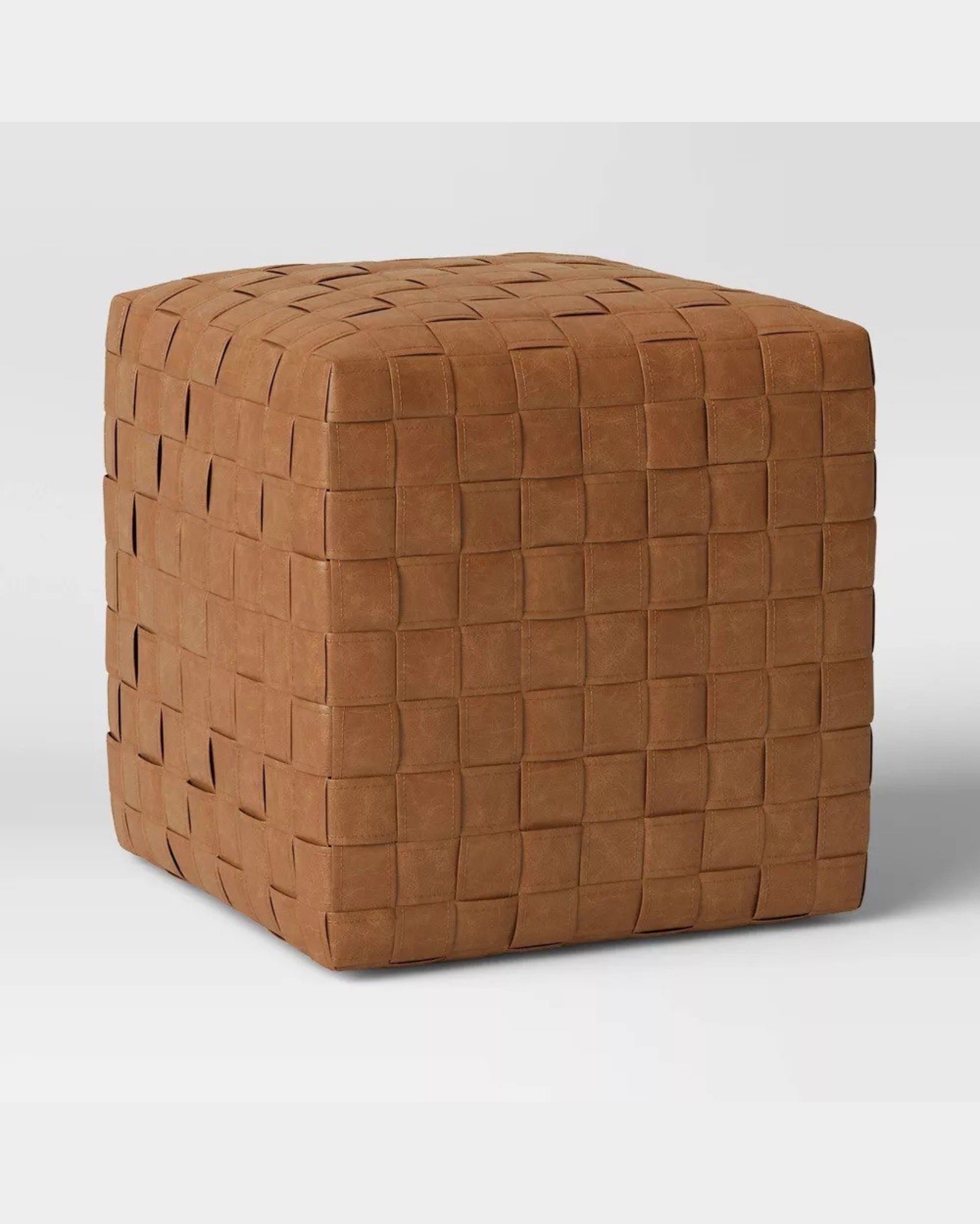 Wellford Faux Leather Woven Cube Brown