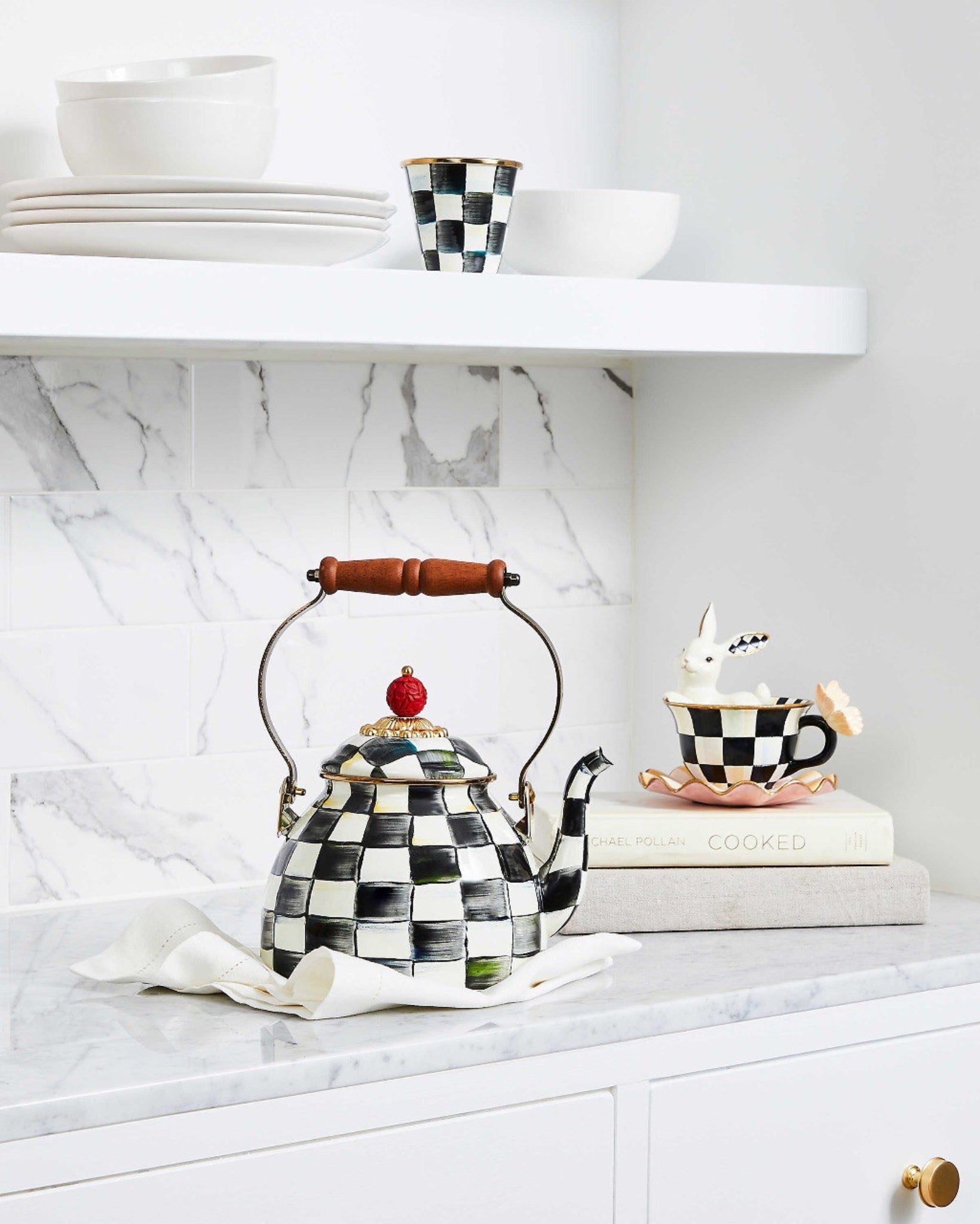 Courtly Check Enamel Tea Kettle