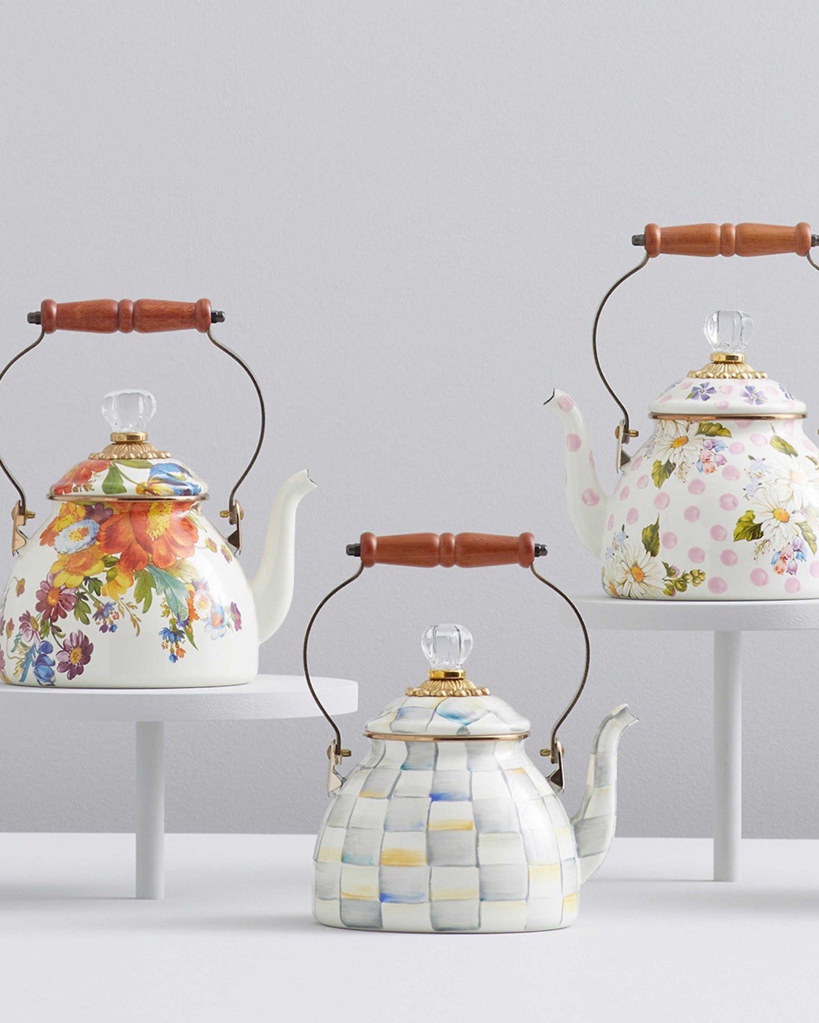 Sterling Check Enamel Tea Kettle