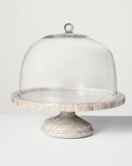 Pedestal Marble Covered Dessert Stand Warm Gray