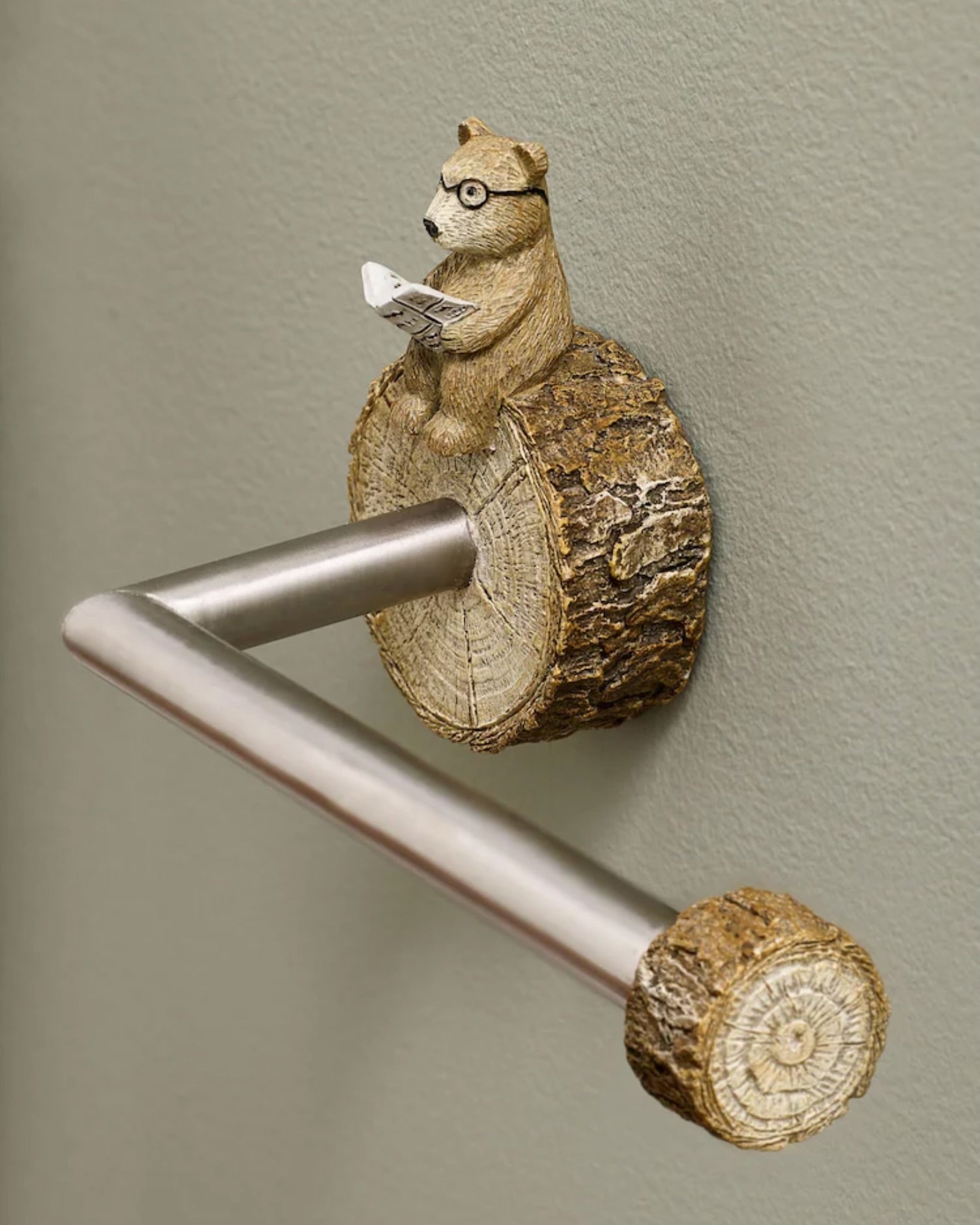 Bear and Bunny Natural Woodland Wall Mount Toilet Roll Holder
