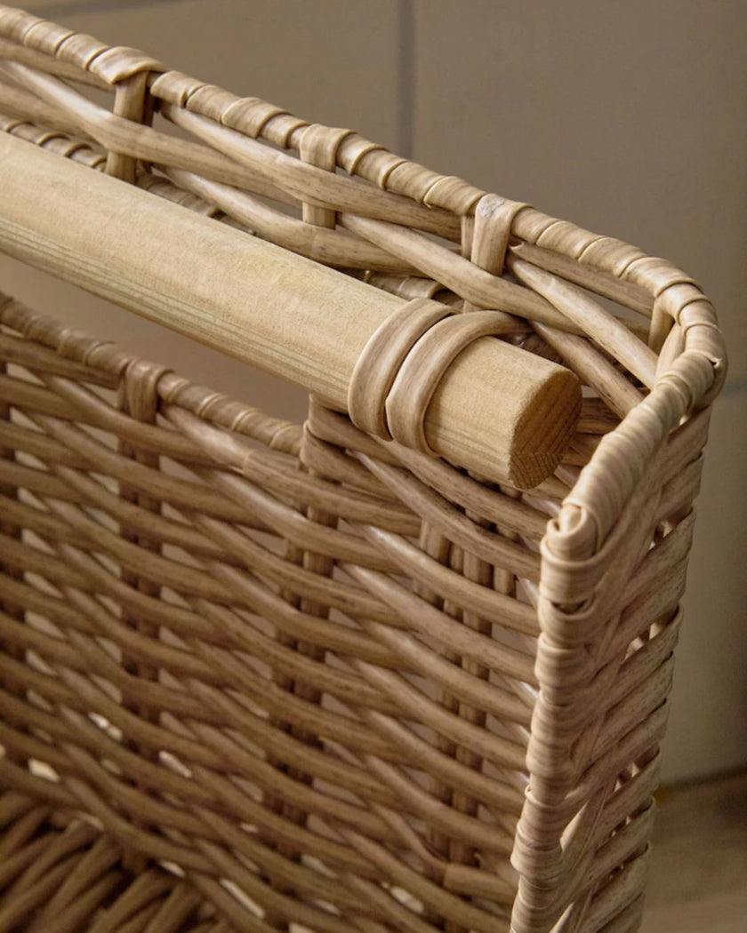 Set of 2 Natural Plastic Wicker Kitchen Storage Baskets