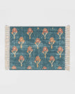 Blue Blossom Florals Printed Rug with Tassels