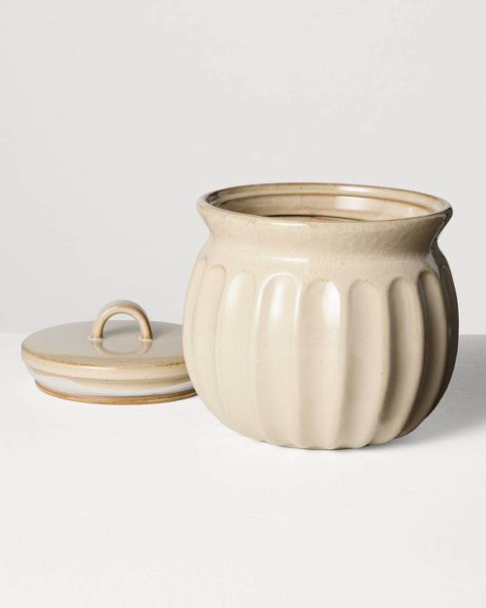 Fluted Stoneware Countertop Canister Tan