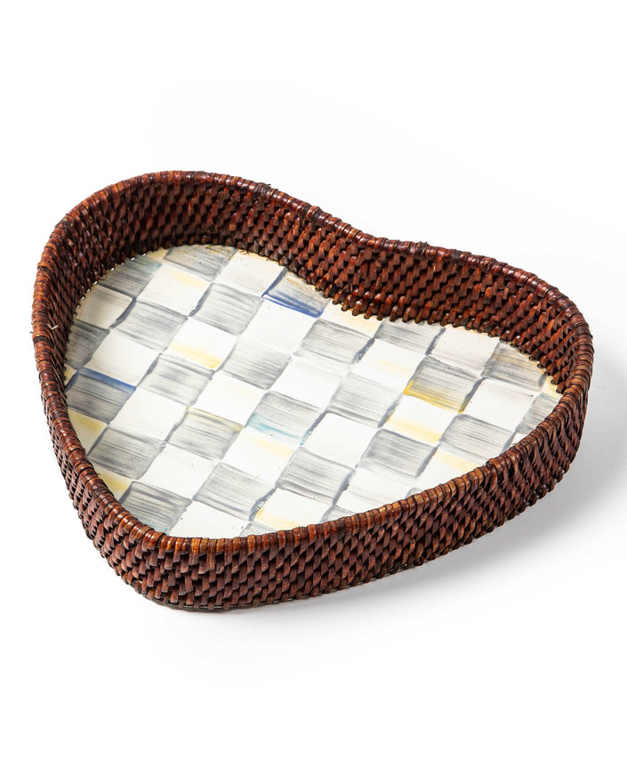 Sterling Check Rattan & Enamel Heart Tray