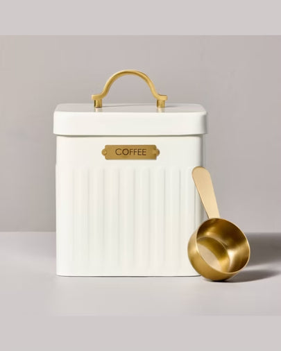 Metal Coffee Tea Tin with Scooper Cream/Brass