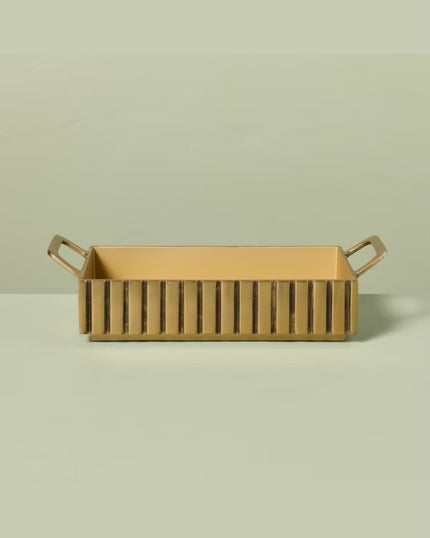 Modern Fluted Metal Decor Tray Brass Finish