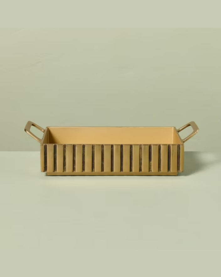 Modern Fluted Metal Decor Tray Brass Finish