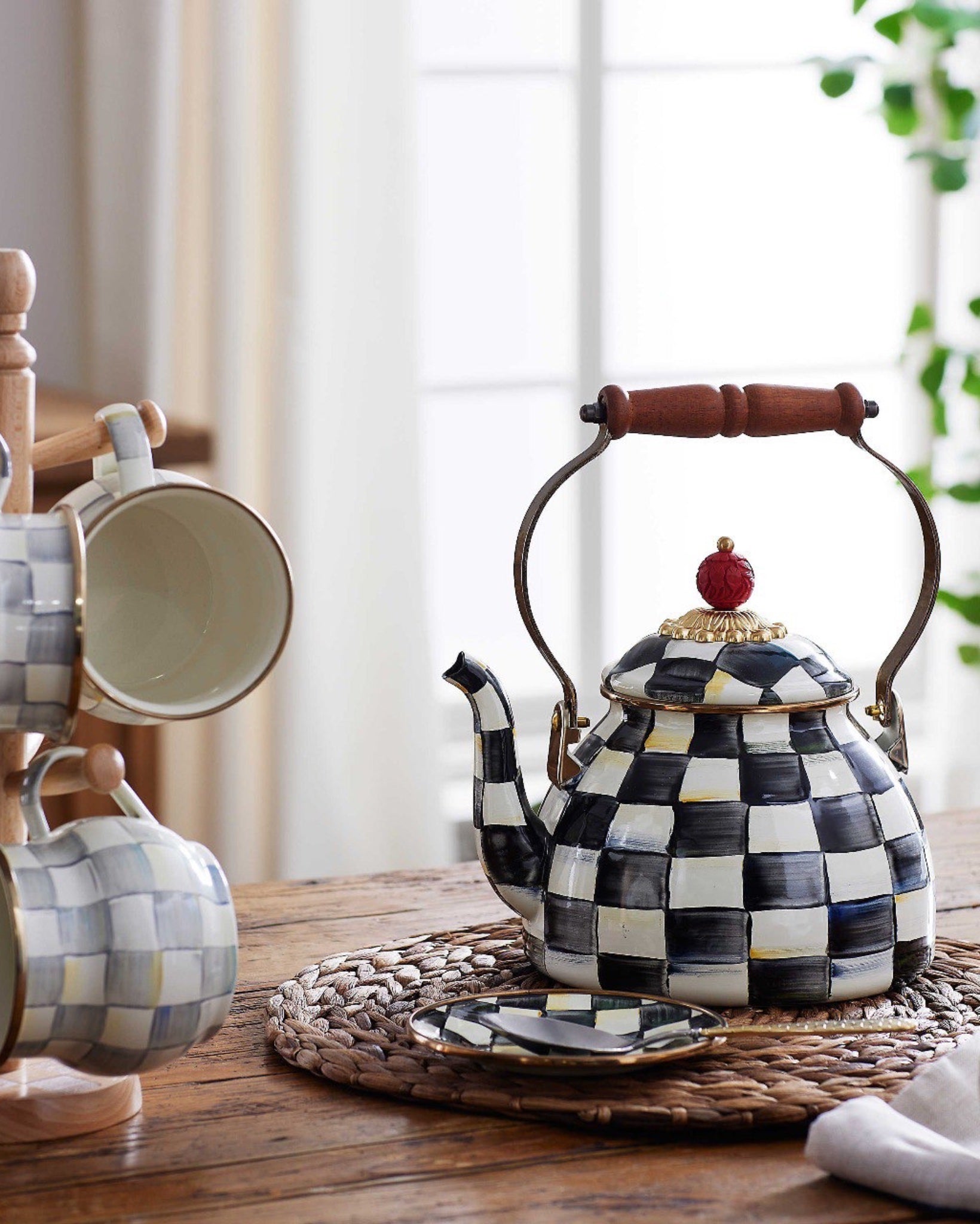 Courtly Check Enamel Tea Kettle