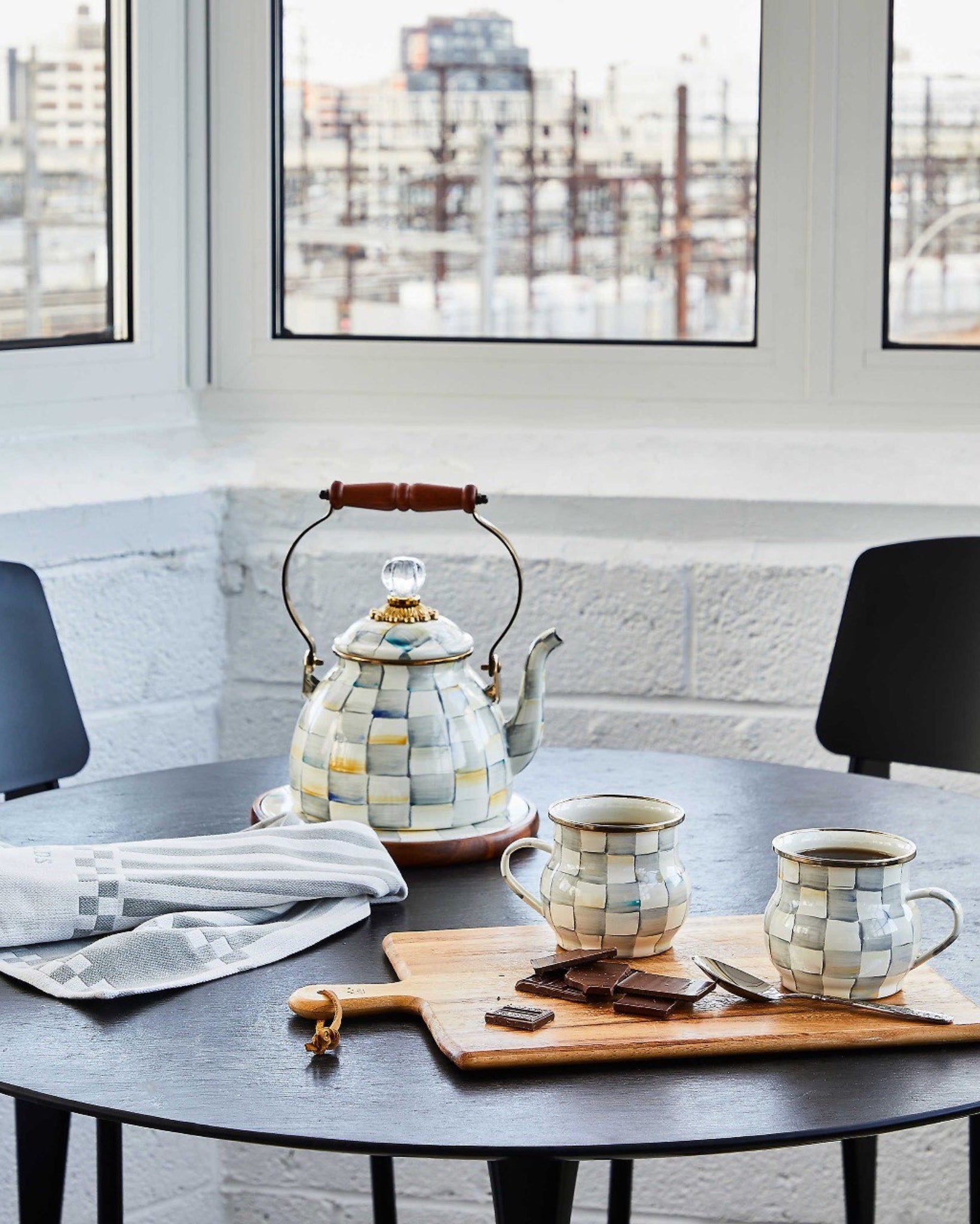 Sterling Check Enamel Tea Kettle