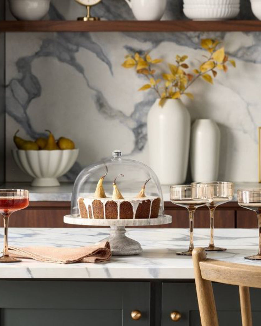 Pedestal Marble Covered Dessert Stand Warm Gray