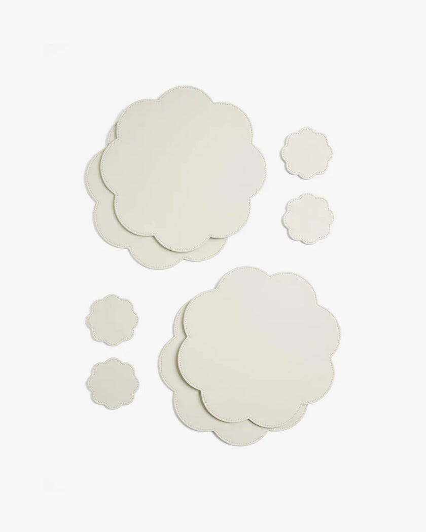 Cream Flower Faux Leather Placemats and Coasters